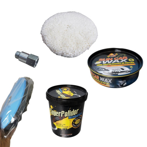 KIT POLIMENTO (BOINA LA, ESPUMA, ADAPTADOR, MASSA, CERA)